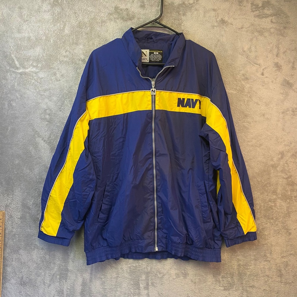 US Navy Windbreaker‎ Jacket Blue Yellow Embroidered Full Zip Mens Medium M